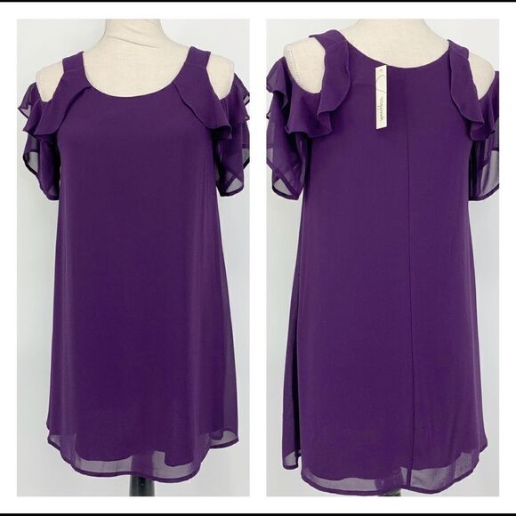 Speechless Purple Ruffle Sleeve Elegant Shift Dress Size XS New - Picture 2 of 8